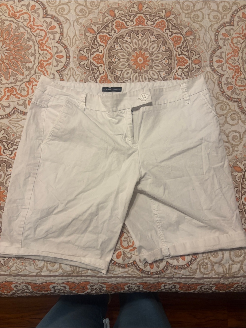 New York & Company White Cotton Chino Bermuda Shorts